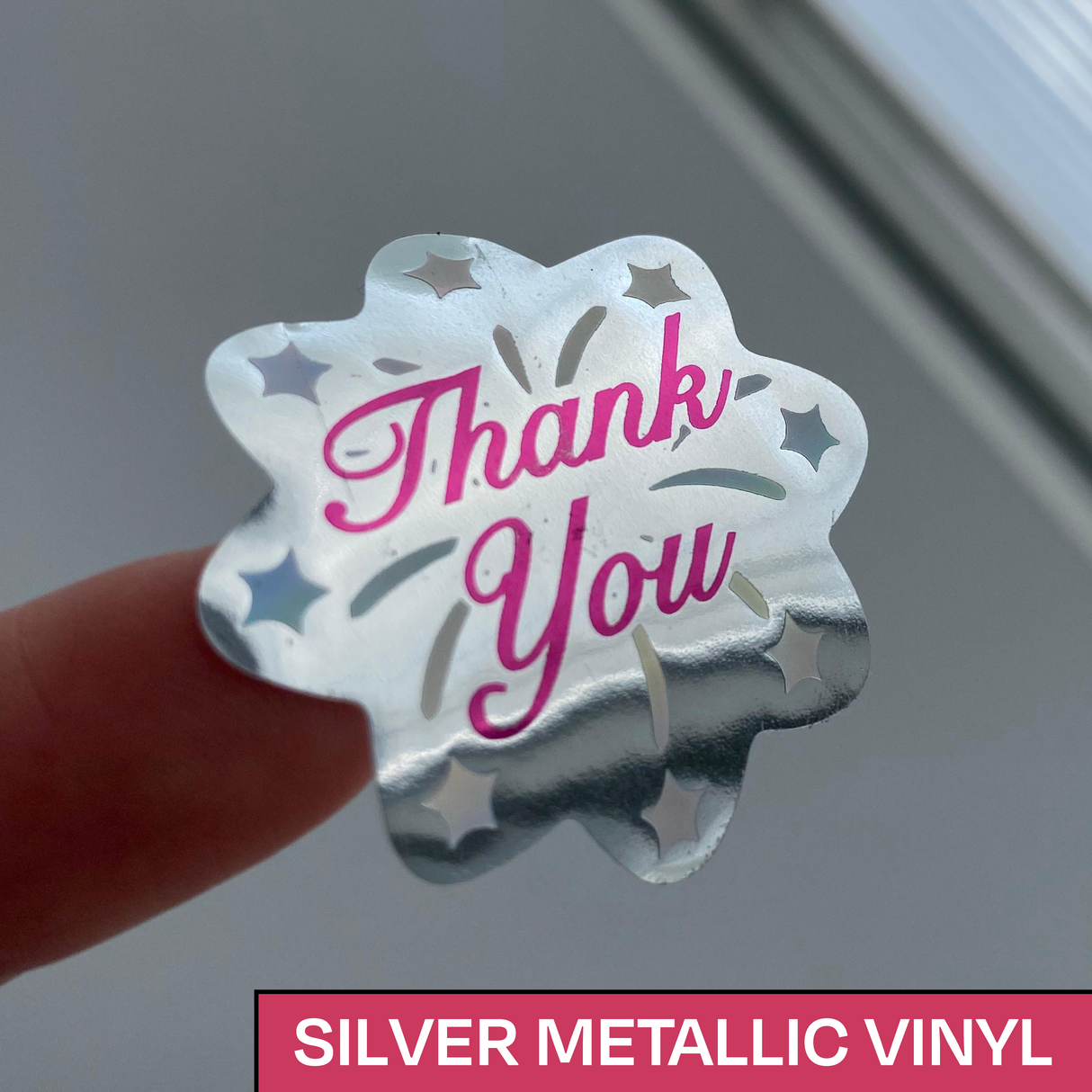 Custom Silver Metallic Vinyl Rectangle Label