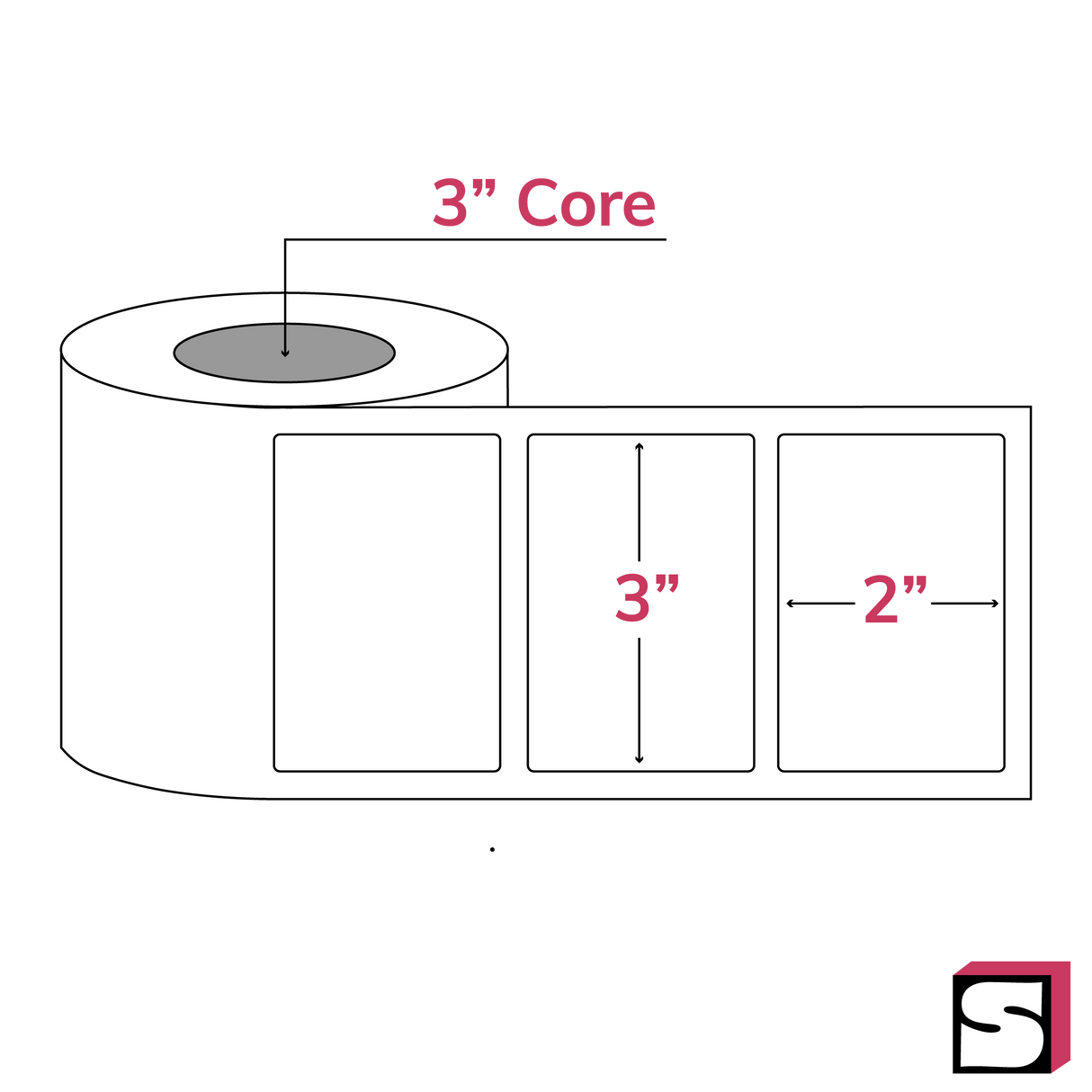 3" x 2" Thermal Roll Labels - 3" Core