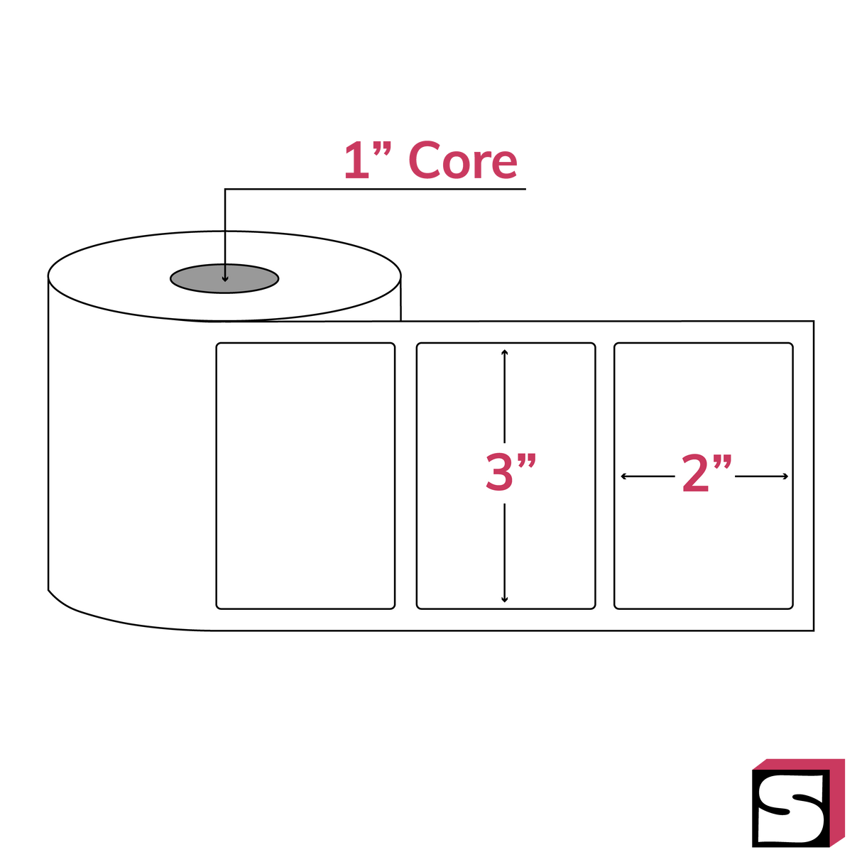 3" x 2" Thermal Roll Labels - 1" Core